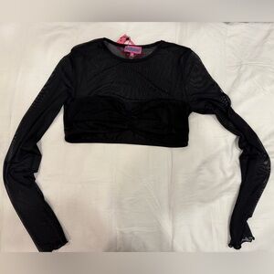 Edikted Night Out Sheer Crop Top - Black